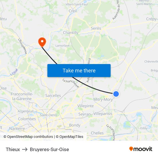 Thieux to Bruyeres-Sur-Oise map