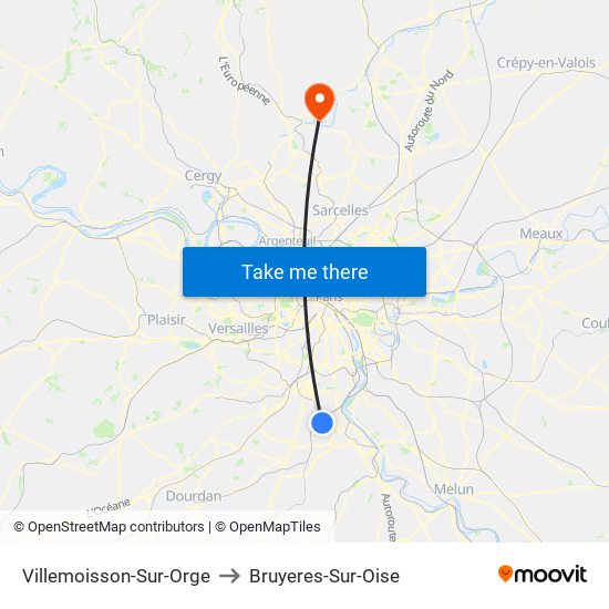 Villemoisson-Sur-Orge to Bruyeres-Sur-Oise map