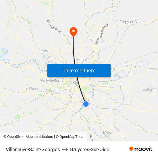 Villeneuve-Saint-Georges to Bruyeres-Sur-Oise map