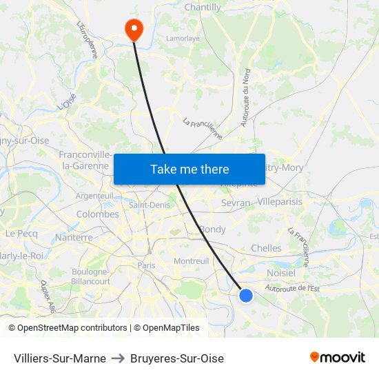 Villiers-Sur-Marne to Bruyeres-Sur-Oise map