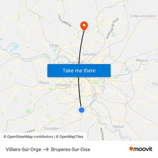 Villiers-Sur-Orge to Bruyeres-Sur-Oise map