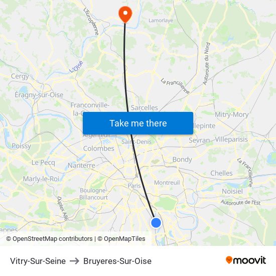 Vitry-Sur-Seine to Bruyeres-Sur-Oise map