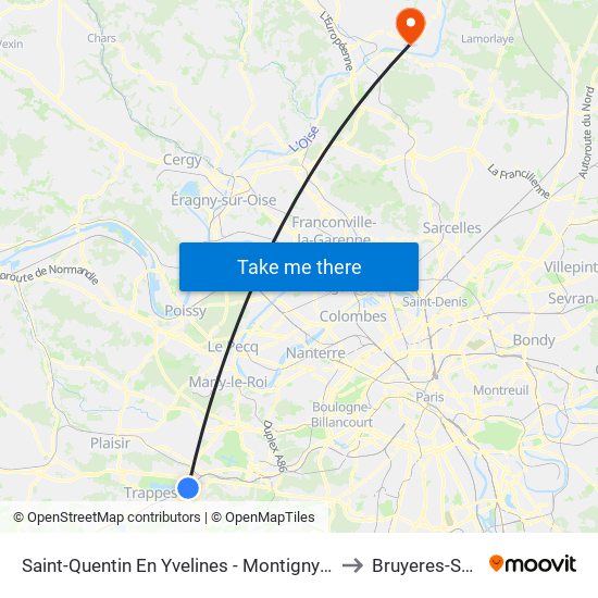 Saint-Quentin En Yvelines - Montigny-Le-Bretonneux to Bruyeres-Sur-Oise map