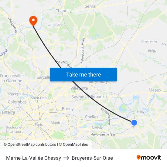 Marne-La-Vallée Chessy to Bruyeres-Sur-Oise map