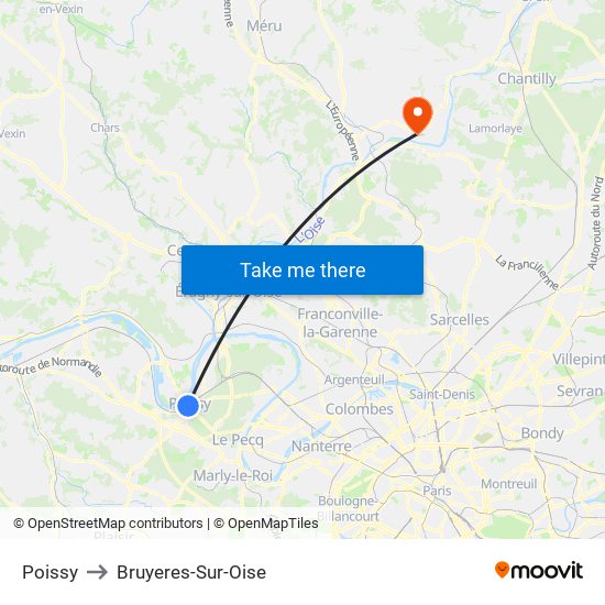 Poissy to Bruyeres-Sur-Oise map
