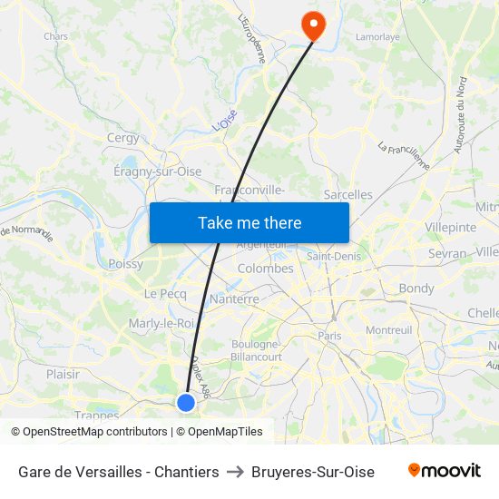 Gare de Versailles - Chantiers to Bruyeres-Sur-Oise map