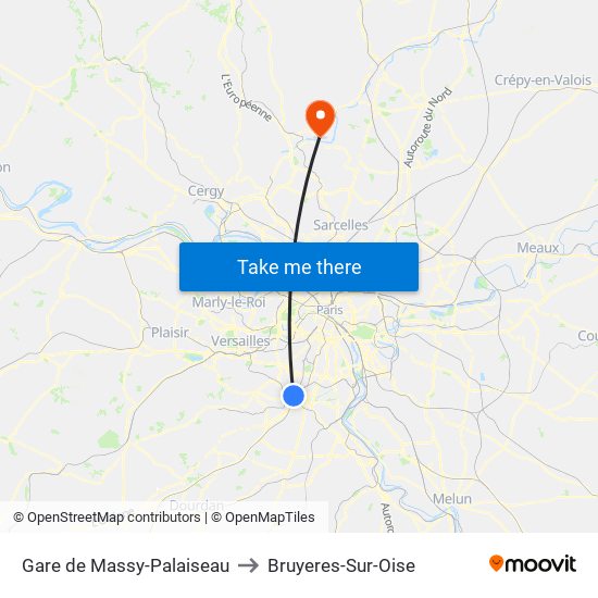 Gare de Massy-Palaiseau to Bruyeres-Sur-Oise map