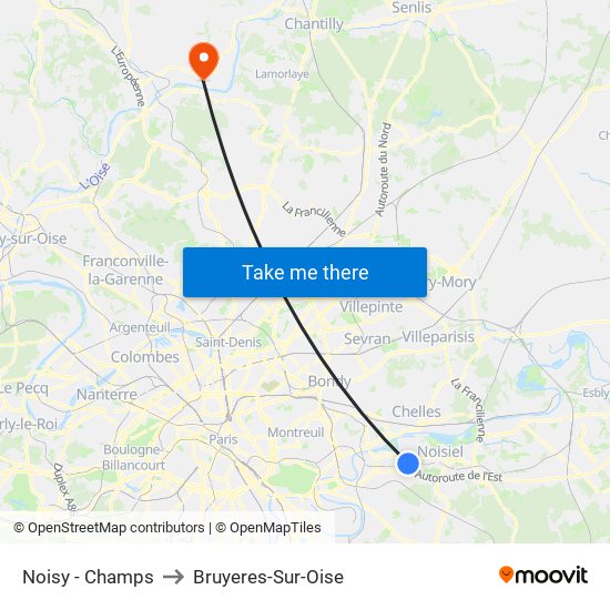 Noisy - Champs to Bruyeres-Sur-Oise map