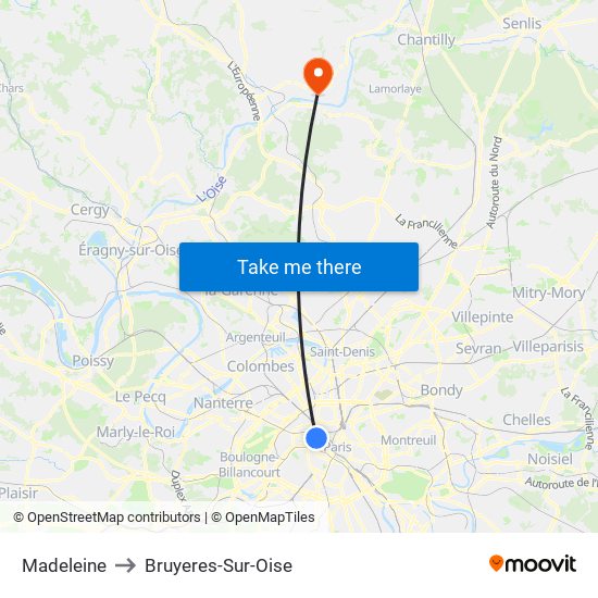 Madeleine to Bruyeres-Sur-Oise map