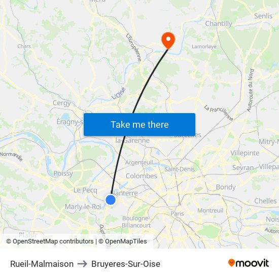 Rueil-Malmaison to Bruyeres-Sur-Oise map