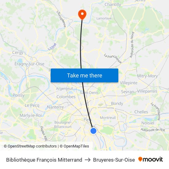 Bibliothèque François Mitterrand to Bruyeres-Sur-Oise map
