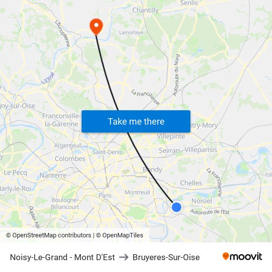 Noisy-Le-Grand - Mont D'Est to Bruyeres-Sur-Oise map