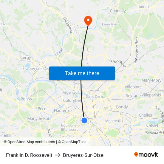 Franklin D. Roosevelt to Bruyeres-Sur-Oise map