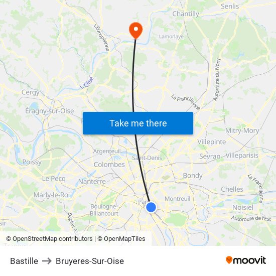 Bastille to Bruyeres-Sur-Oise map