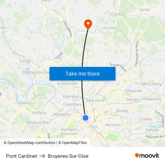 Pont Cardinet to Bruyeres-Sur-Oise map