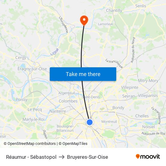 Réaumur - Sébastopol to Bruyeres-Sur-Oise map