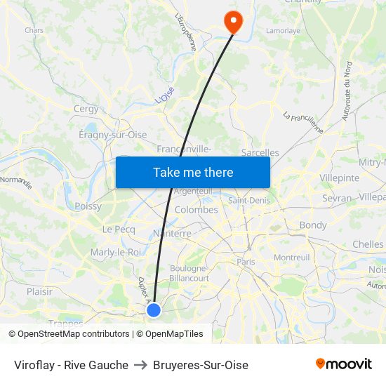 Viroflay - Rive Gauche to Bruyeres-Sur-Oise map