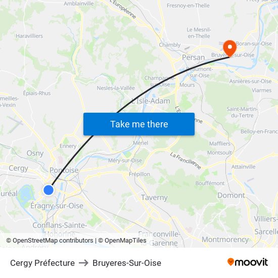 Cergy Préfecture to Bruyeres-Sur-Oise map