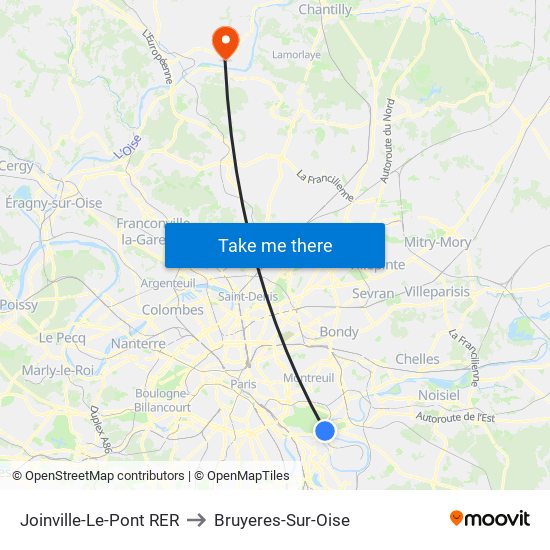 Joinville-Le-Pont RER to Bruyeres-Sur-Oise map