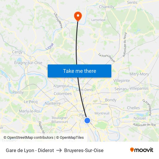 Gare de Lyon - Diderot to Bruyeres-Sur-Oise map