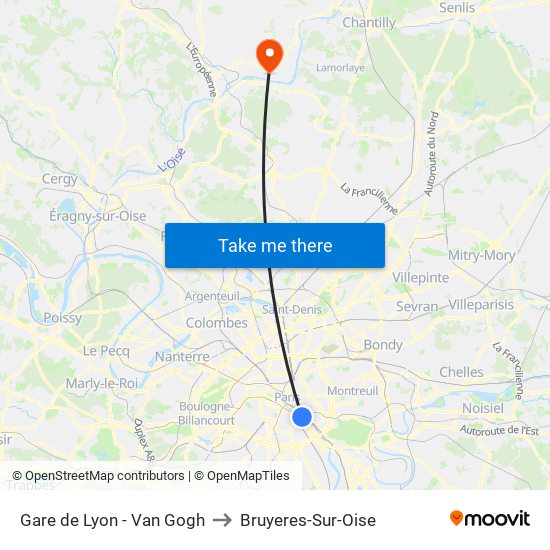 Gare de Lyon - Van Gogh to Bruyeres-Sur-Oise map