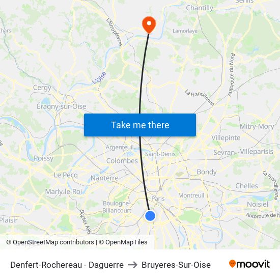 Denfert-Rochereau - Daguerre to Bruyeres-Sur-Oise map