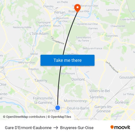 Gare D'Ermont-Eaubonne to Bruyeres-Sur-Oise map