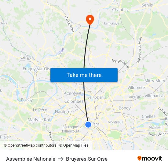 Assemblée Nationale to Bruyeres-Sur-Oise map