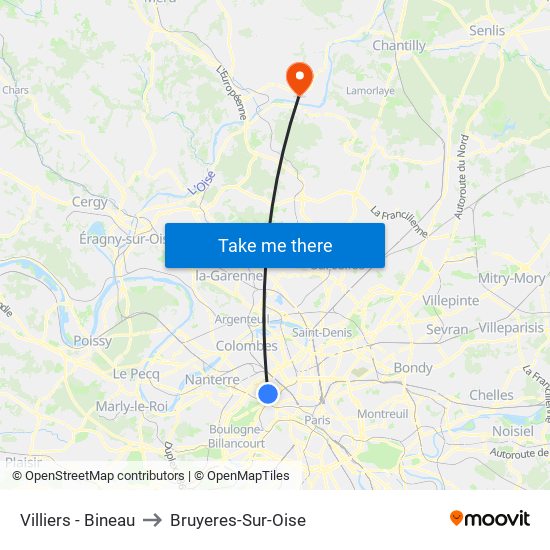 Villiers - Bineau to Bruyeres-Sur-Oise map