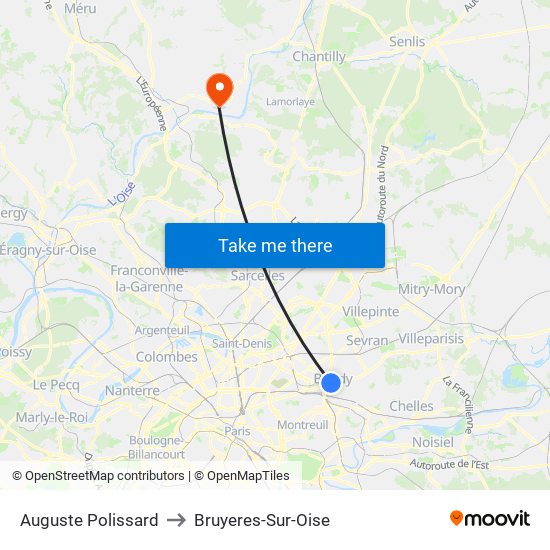 Auguste Polissard to Bruyeres-Sur-Oise map