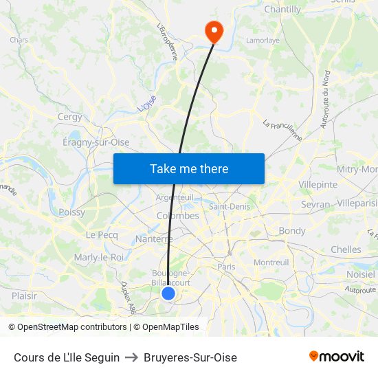 Cours de L'Ile Seguin to Bruyeres-Sur-Oise map