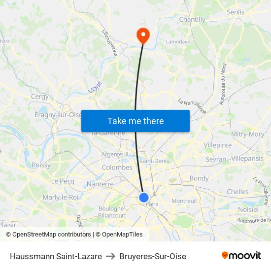 Haussmann Saint-Lazare to Bruyeres-Sur-Oise map