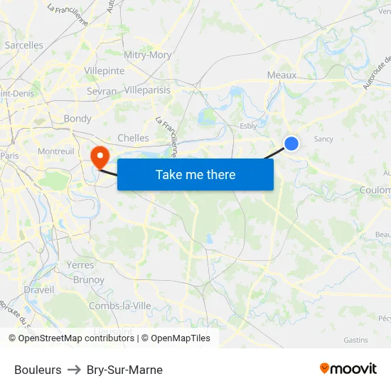 Bouleurs to Bry-Sur-Marne map