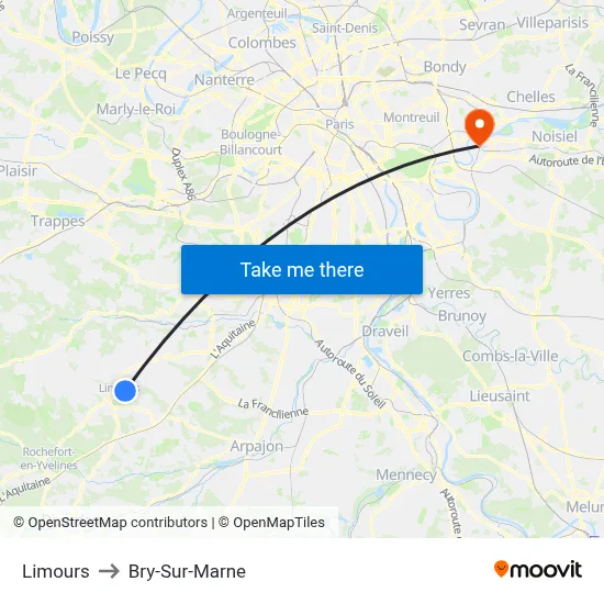 Limours to Bry-Sur-Marne map