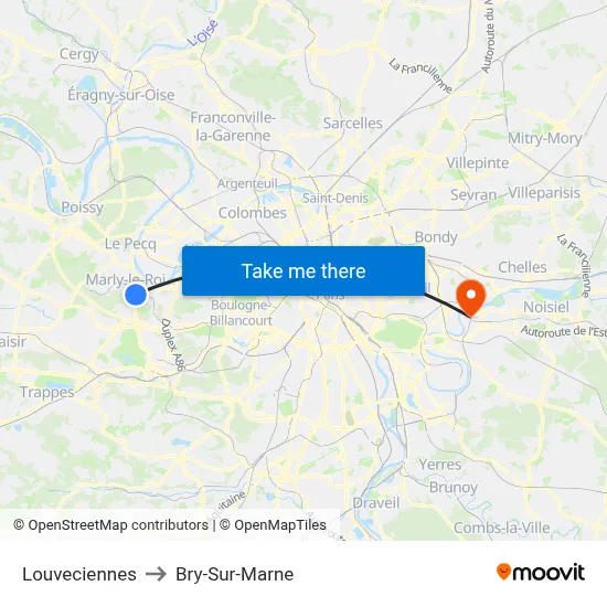 Louveciennes to Bry-Sur-Marne map