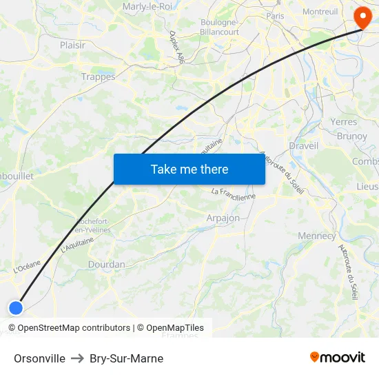 Orsonville to Bry-Sur-Marne map