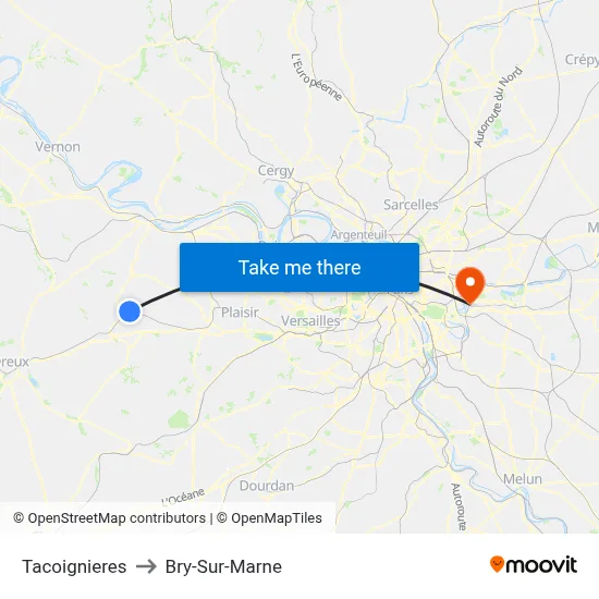 Tacoignieres to Bry-Sur-Marne map