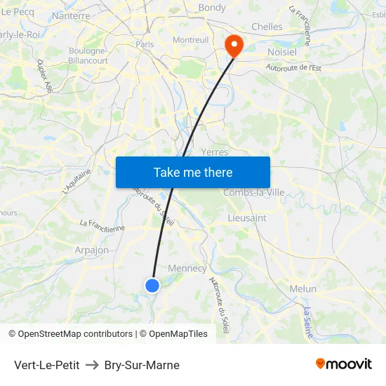Vert-Le-Petit to Bry-Sur-Marne map