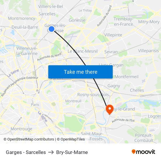 Garges - Sarcelles to Bry-Sur-Marne map