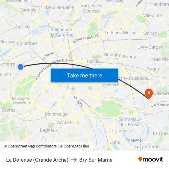 La Défense (Grande Arche) to Bry-Sur-Marne map