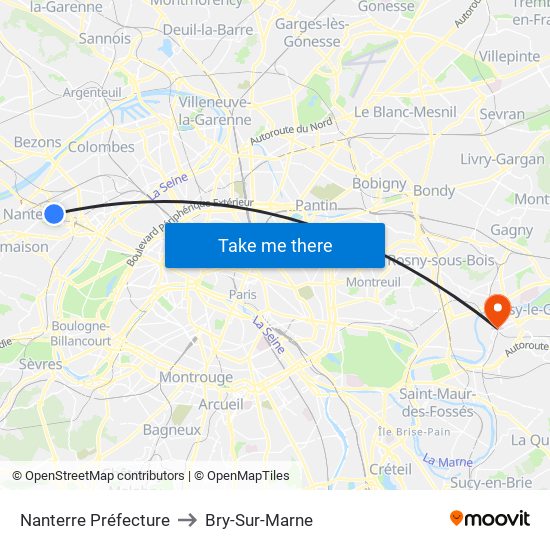 Nanterre Préfecture to Bry-Sur-Marne map