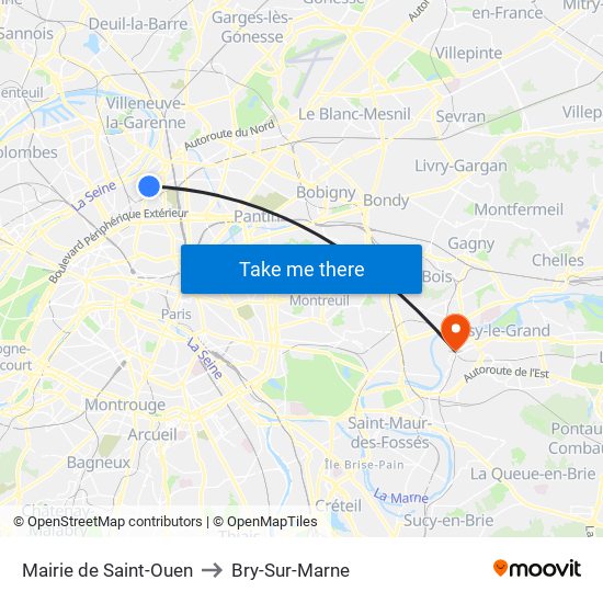 Mairie de Saint-Ouen to Bry-Sur-Marne map