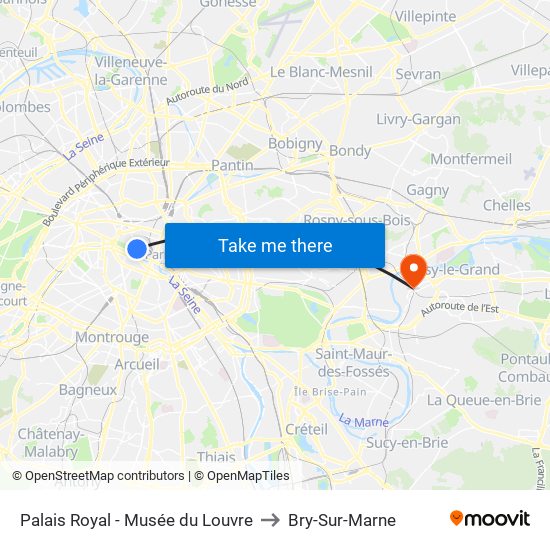 Palais Royal - Musée du Louvre to Bry-Sur-Marne map