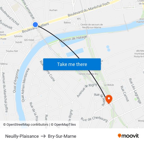 Neuilly-Plaisance to Bry-Sur-Marne map