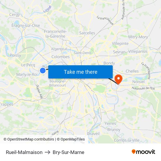 Rueil-Malmaison to Bry-Sur-Marne map