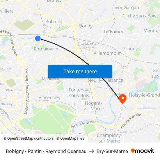 Bobigny - Pantin - Raymond Queneau to Bry-Sur-Marne map