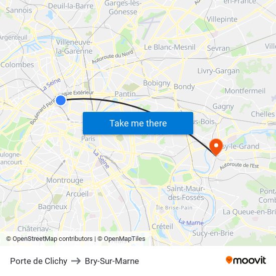 Porte de Clichy to Bry-Sur-Marne map