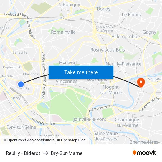 Reuilly - Diderot to Bry-Sur-Marne map