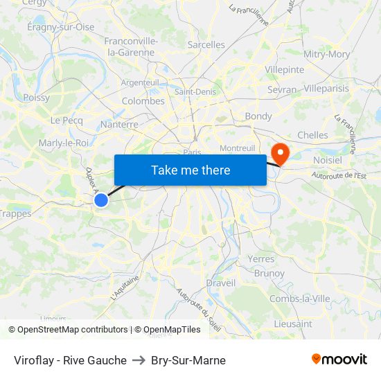 Viroflay - Rive Gauche to Bry-Sur-Marne map