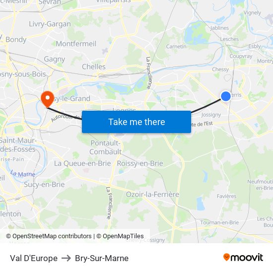 Val D'Europe to Bry-Sur-Marne map